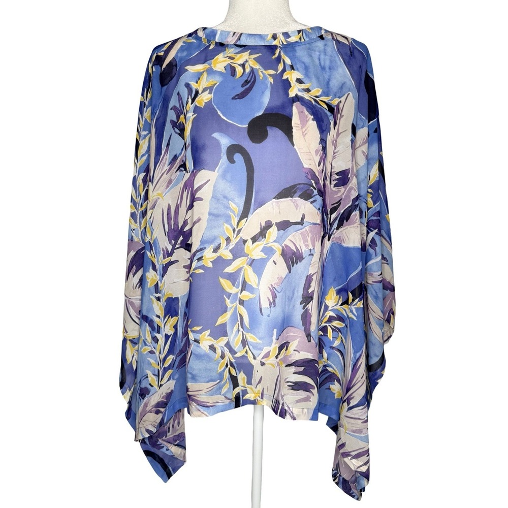 Chicos Top S/M Sheer Flowy Chiffon Tropical Poncho Kimono Swim Beach Travel